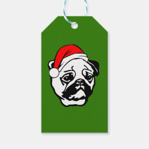 Mops mit Weihnachts-Weihnachtsmannmütze Geschenkanhänger