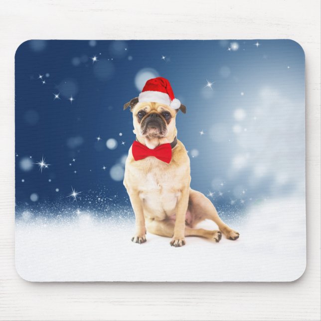 Mops mit Weihnachts-Weihnachtsmannmütze Mousepad (Vorne)
