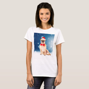 Mops mit Weihnachts-Weihnachtsmannmütze T-Shirt