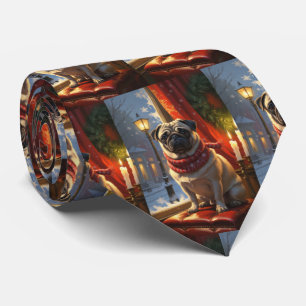 Mops mit Weihnachtsbeleuchtung Urlaub Krawatte