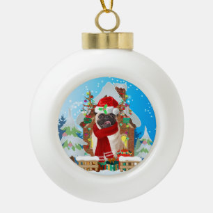 Mops mit Weihnachtsgeschenke Keramik Kugel-Ornament