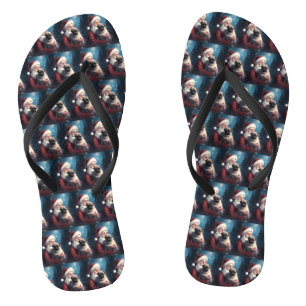 Mops mit Weihnachtsmann Festive Weihnachten Flip Flops