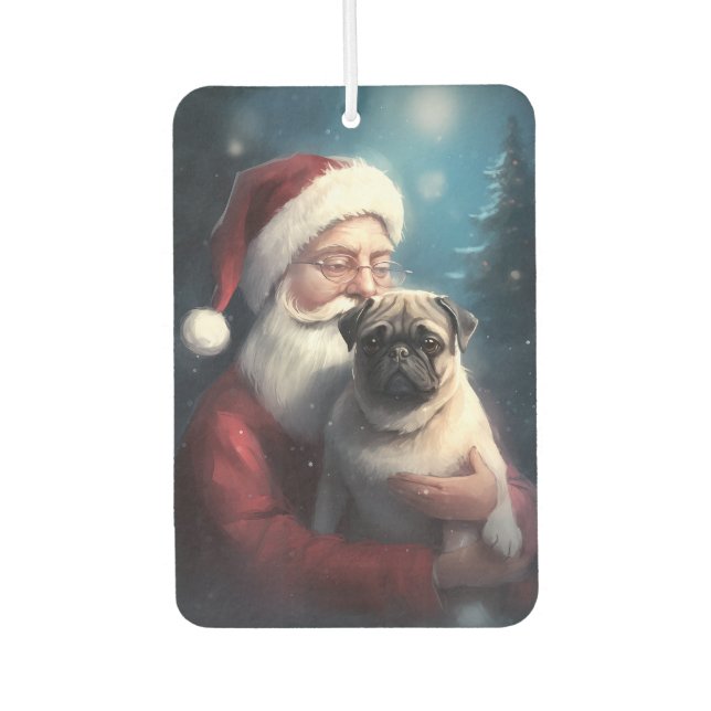 Mops mit Weihnachtsmann Weihnachten Autolufterfrischer (Vorderseite)