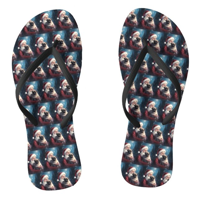 Mops mit Weihnachtsmann Weihnachten Flip Flops (Fußbett)