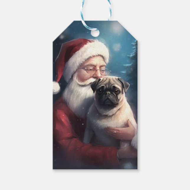 Mops mit Weihnachtsmann Weihnachten Geschenkanhänger (Vorderseite)