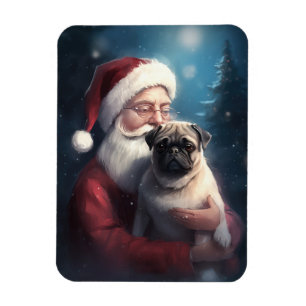Mops mit Weihnachtsmann Weihnachten Magnet