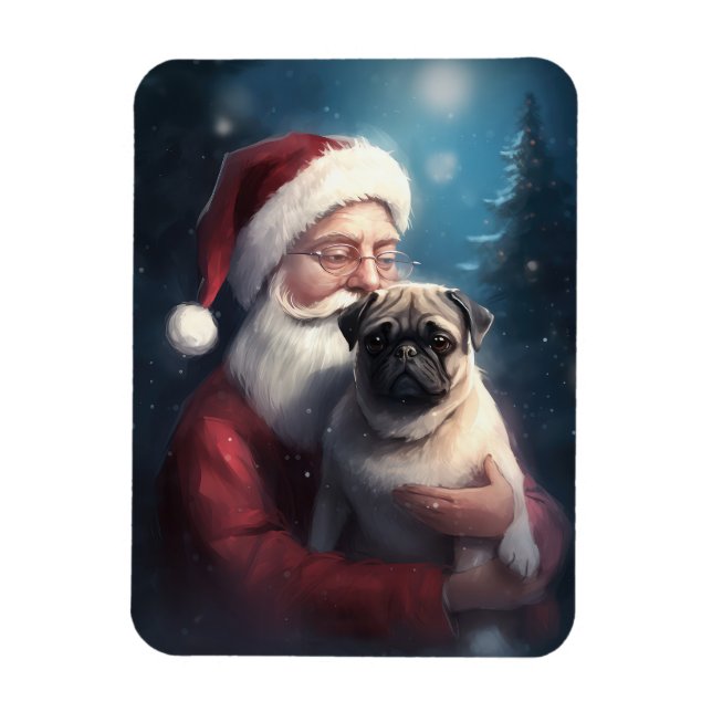 Mops mit Weihnachtsmann Weihnachten Magnet (Vertikal)
