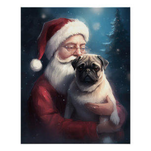 Mops mit Weihnachtsmann Weihnachten Poster
