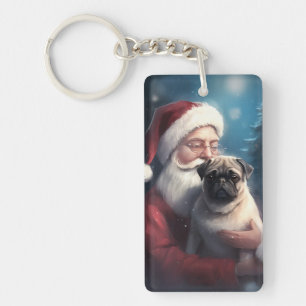 Mops mit Weihnachtsmann Weihnachten Schlüsselanhänger