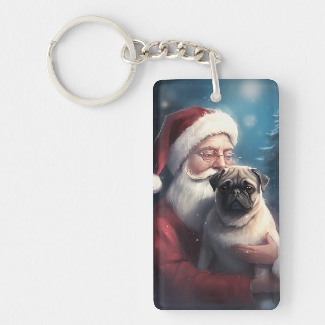 Mops mit Weihnachtsmann Weihnachten Schlüsselanhänger (Vorderseite)