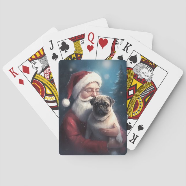 Mops mit Weihnachtsmann Weihnachten Spielkarten (Rückseite)