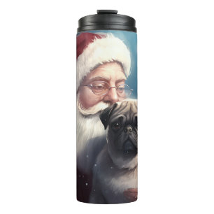Mops mit Weihnachtsmann Weihnachten Thermosbecher