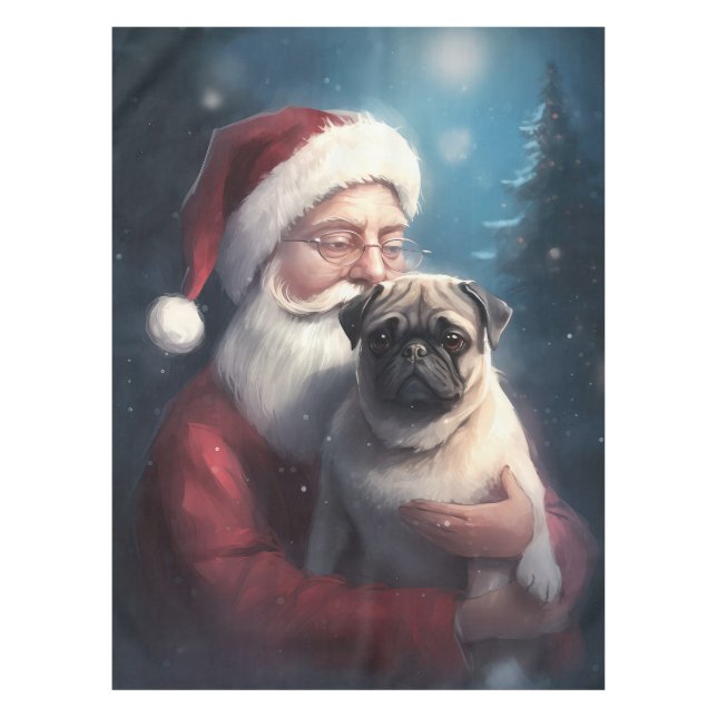 Mops mit Weihnachtsmann Weihnachten Tischdecke (Vorderseite)