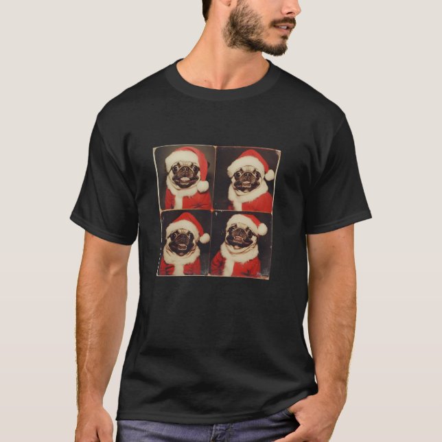 Mops mit Weihnachtsmannmütze festes Haustier Portr T-Shirt (Vorderseite)