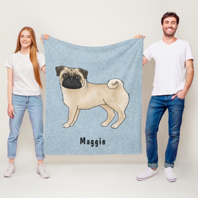 Mops mit Ziegenfarbe Hund mit Individuelle Name bl Fleecedecke (Beispiel)