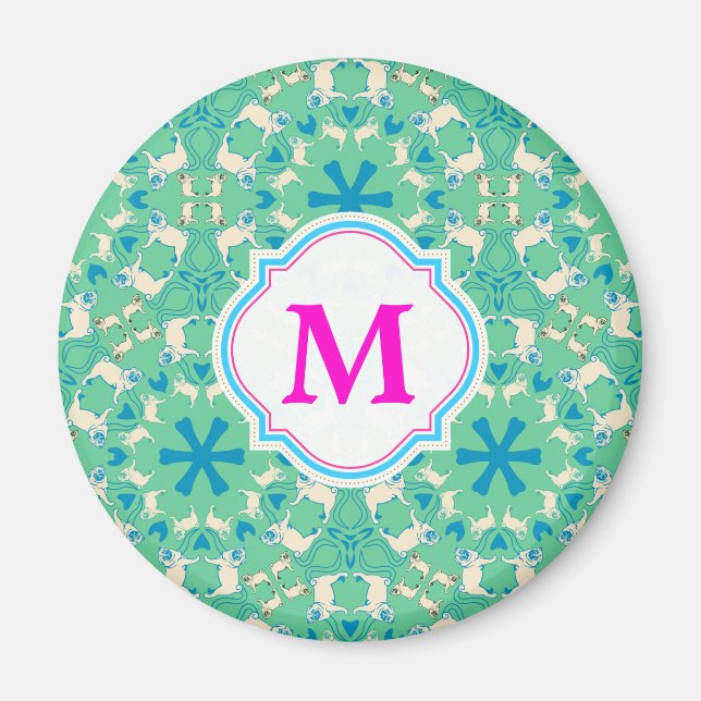 Mops Modern Muster / Pug-Muster Magnet (Vorne)