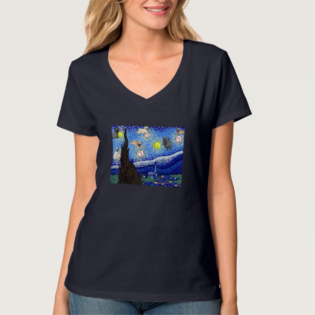 Mops, Mops Lover, Starry Night Dog T-Shirt (Vorderseite)