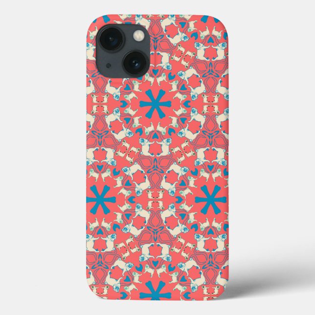 Mops Muster auf coral Case-Mate iPhone Hülle (Rückseite)