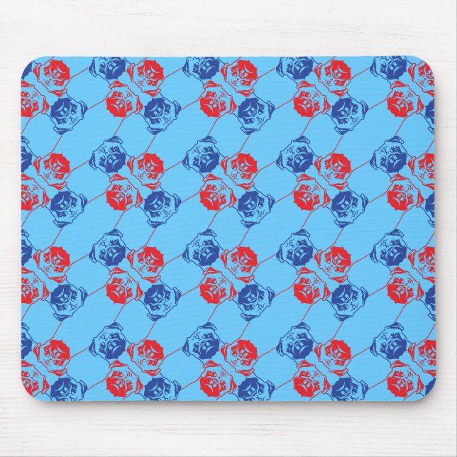 Mops Muster rot blau Mousepad (Vorne)
