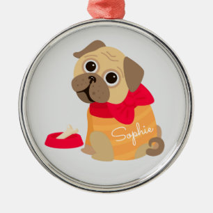 Mops niedlicher Hund personalisierter Name Ornament Aus Metall