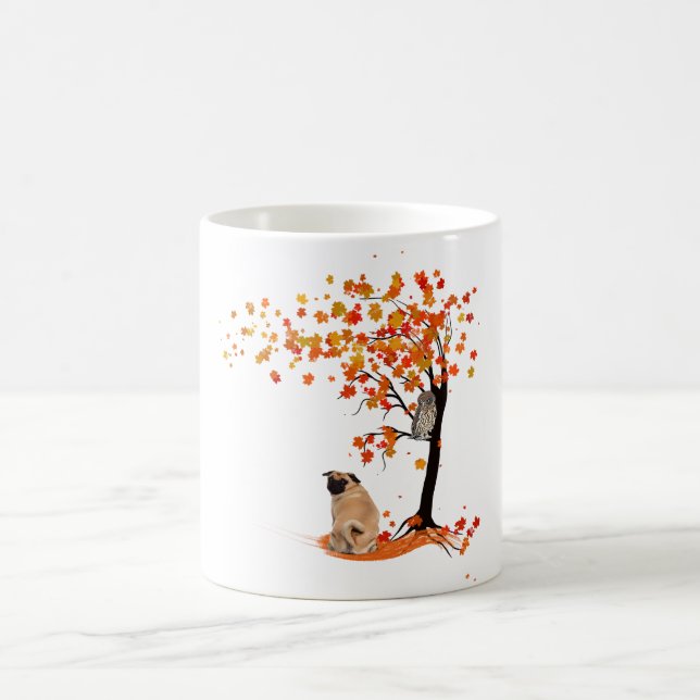 Mops Owl and Fall Mops Eigentümer Funny Mops Herbs Kaffeetasse (Mittel)
