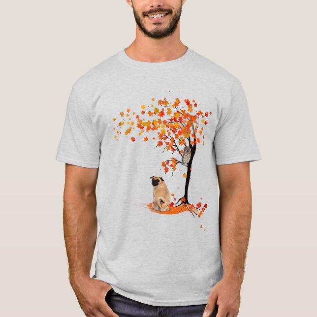 Mops Owl and Fall Mops Eigentümer Funny Mops Herbs T-Shirt (Vorderseite)