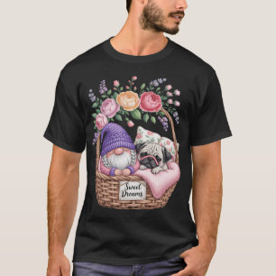 Mops-Papa schläft in floral shabby chic Bettwäsche T-Shirt