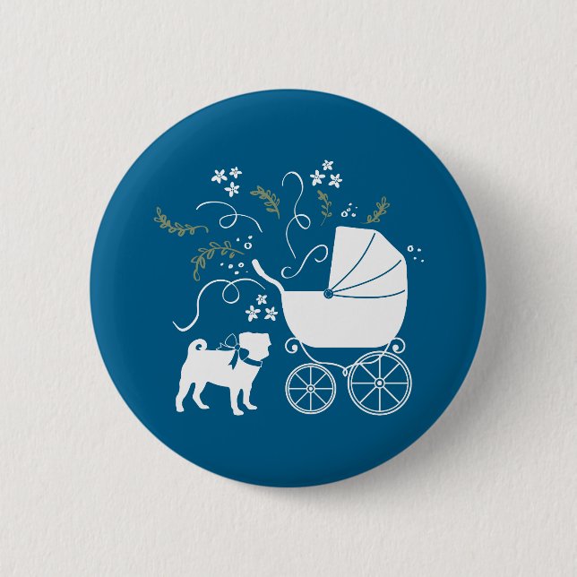 Mops Party Blue Theme Celebration Button (Vorderseite)