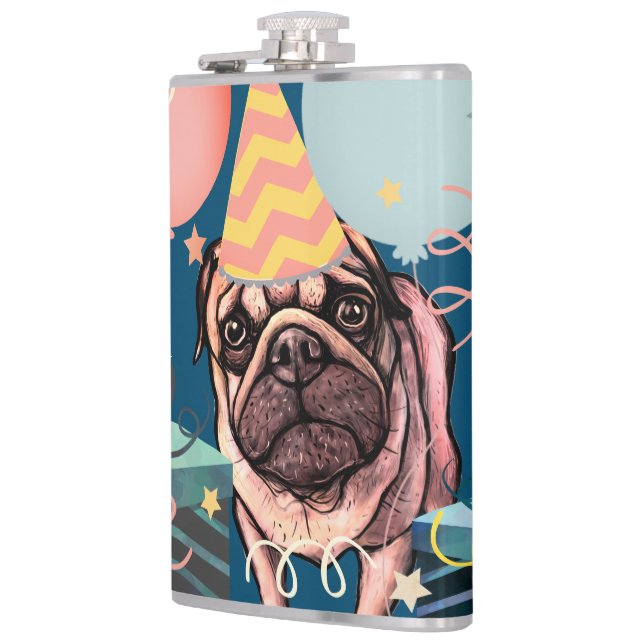 Mops Party Celebration Balloons Dog Foto Confetti Flachmann (Links)