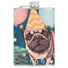 Mops Party Celebration Balloons Dog Foto Confetti Flachmann