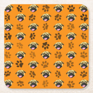Mops Party Paper Untersetzer Orange