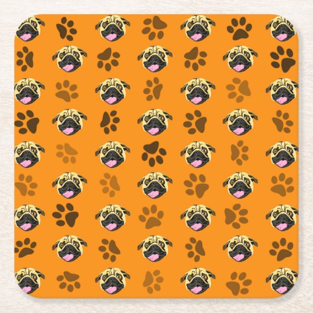 Mops-Party-Papieruntersetzer Orange Rechteckiger Pappuntersetzer (Vorderseite)