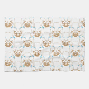 Mops Pattern Blau Handtuch