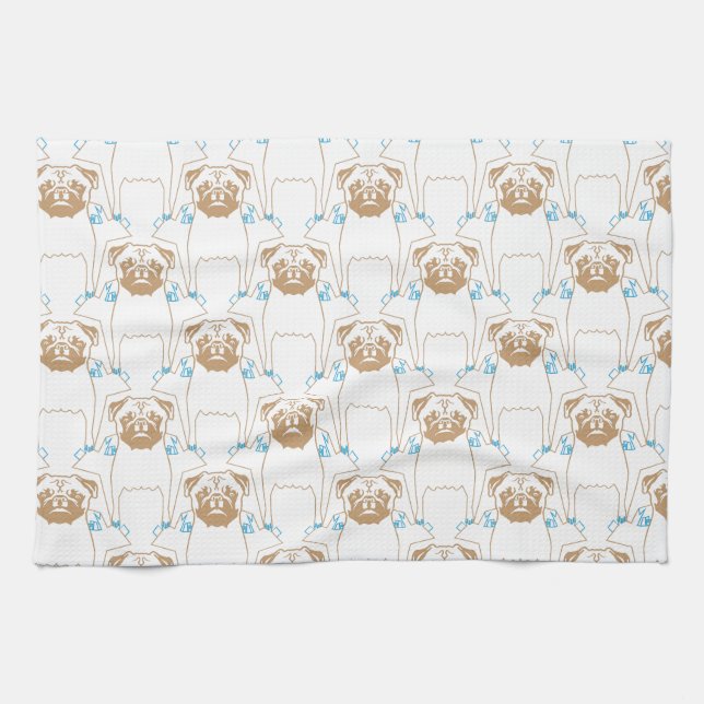 Mops Pattern Blau Handtuch (Horizontal)