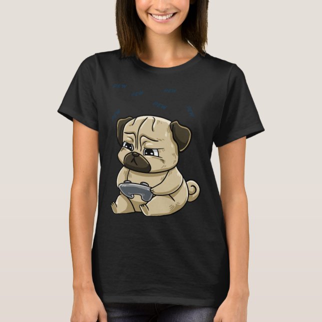 Mops Pew Gamepad Niedlich Hob T-Shirt (Vorderseite)