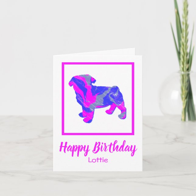 Mops Pink Dog Sillhouette Funny Birthday Card Karte (Vorderseite)