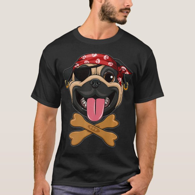 Mops Pirate Halloween Kostüm Schädelhund Biscuit T-Shirt (Vorderseite)