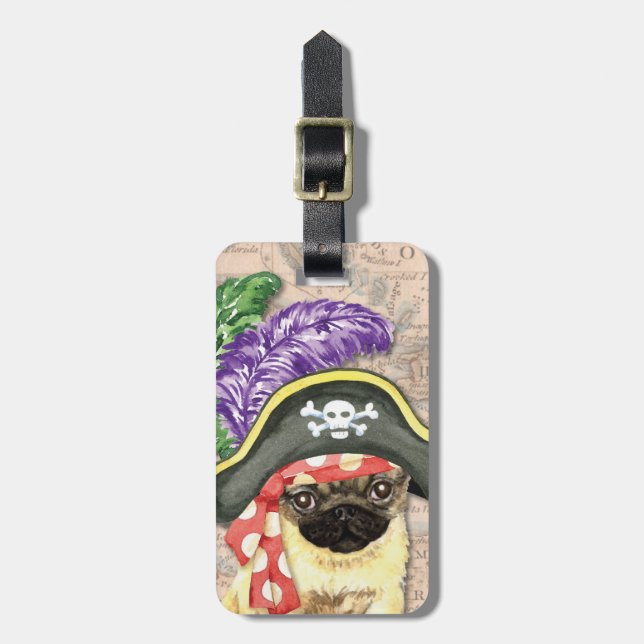 Mops Pirate Luggage Tag Gepäckanhänger (Vorderseite vertikal)