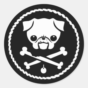 Mops Pirate Runder Aufkleber