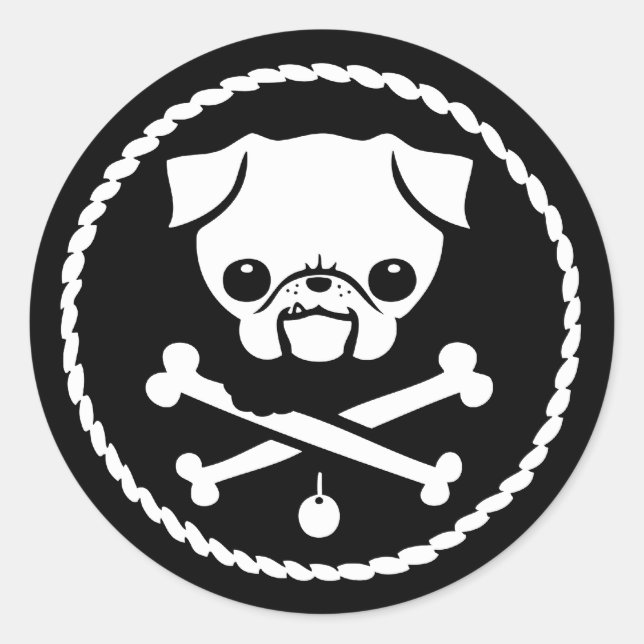 Mops Pirate Runder Aufkleber (Vorderseite)