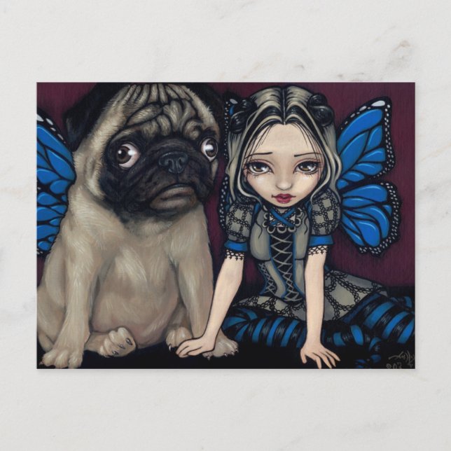 "Mops Pixie" Postkarte (Vorderseite)