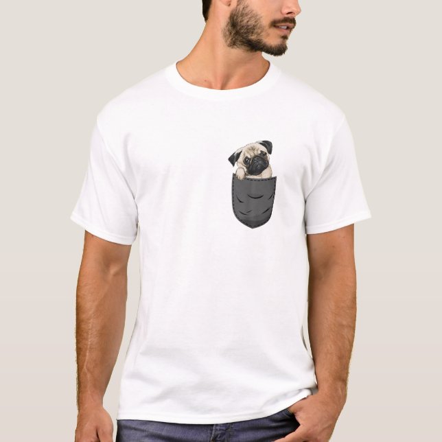Mops Pocket Hund Brusttasche T-Shirt (Vorderseite)