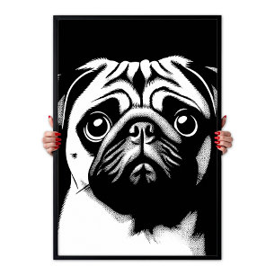 Mops Pop Art Weiß & Schwarz Lustige Chic Ästhetik Poster