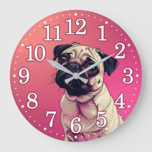 Mops Portrait Face Pink Ombre Große Wanduhr