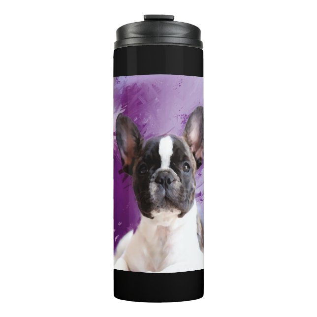 Mops Portrait Kunst, Niedlicher Mops Thermosbecher (Vorderseite)