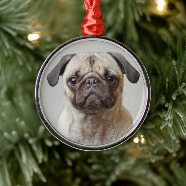 Mops Portrait Ornament Aus Metall (Baum)
