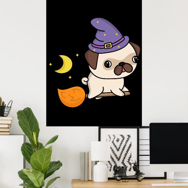 Mops Poster Hexe (Heimbüro)