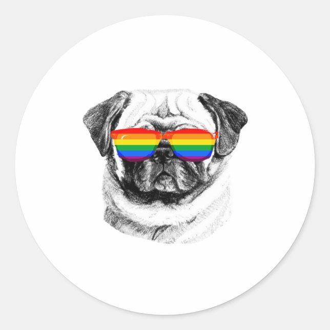 Mops Pride Sonnenbrille Runder Aufkleber (Vorderseite)