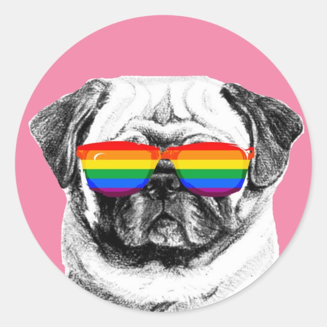 Mops Pride Sonnenbrille Runder Aufkleber (Vorderseite)