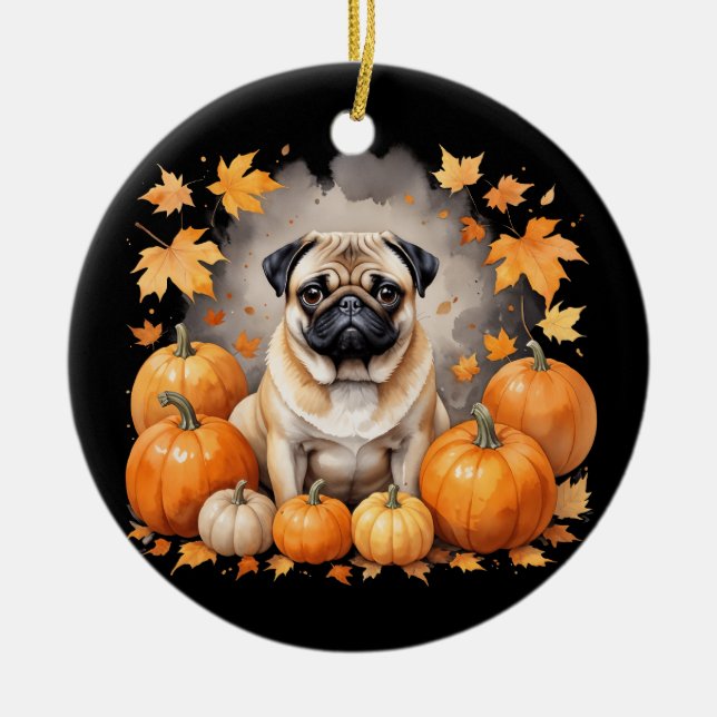 Mops Pumpkin Erntedank Fall Halloween Hund Lover Keramik Ornament (Vorne)